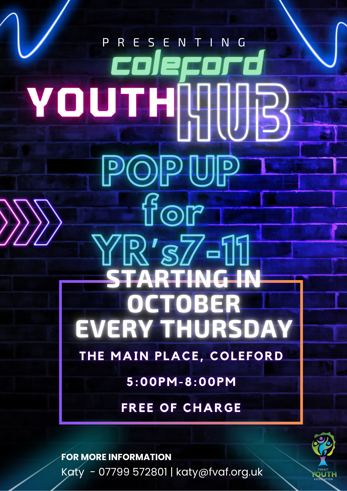 Coleford Youth Hub - Yrs 7 to 11. Every Thursday from October at The Main Place, Coleford. 5pm-8pm. For more info contact katy@fvaf.org.uk or visit the their Facebook page: @colefordyouthhub